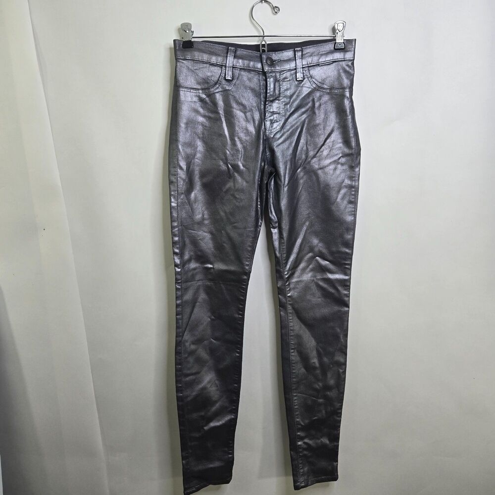 J Brand Super Skinny Metallic Jeans Womens 28 Pewter Silver Coated Denim 8151598